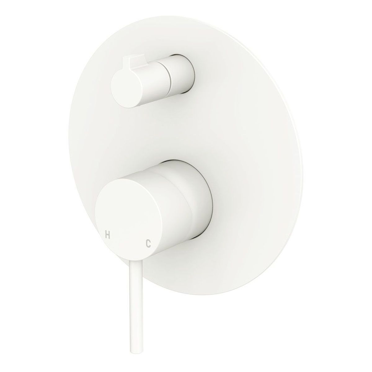 Kaya Wall Diverter Mixer, Large Round Plate, Matte White
