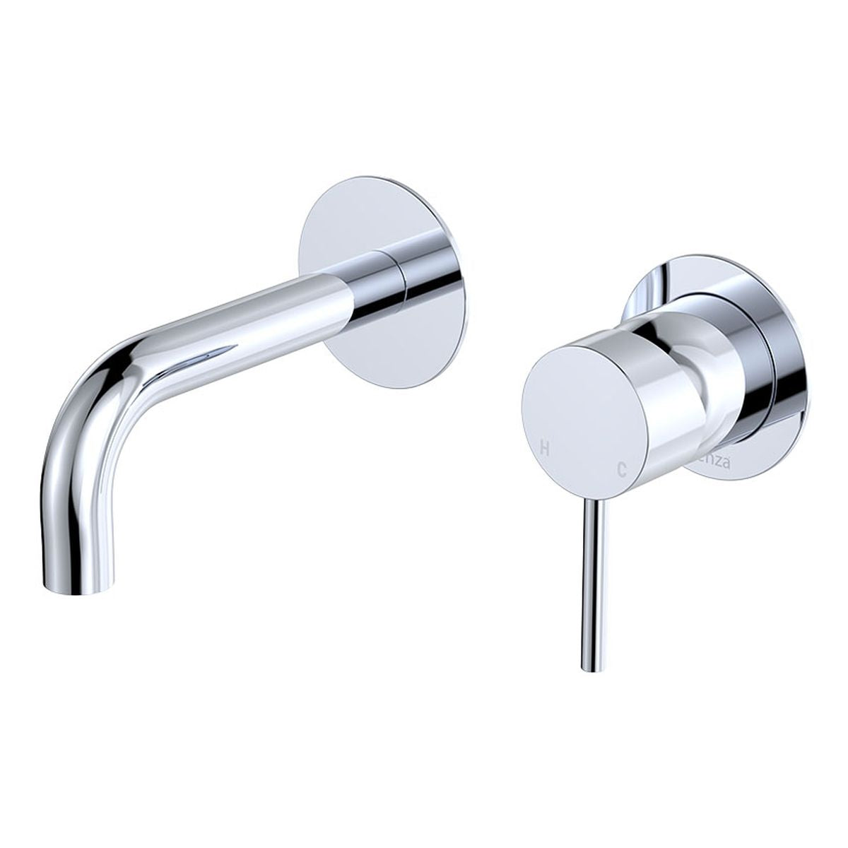 Fienza Kaya Basin/Bath Wall Mixer Set Round Plates 130mm Outlet, Chrome