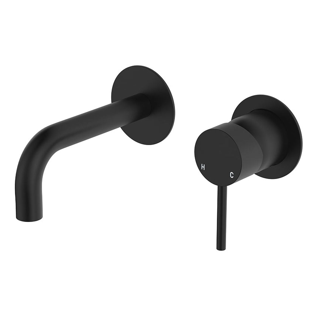 Fienza Kaya Basin/Bath Wall Mixer Set Round Plates 130mm Outlet, Matte Black