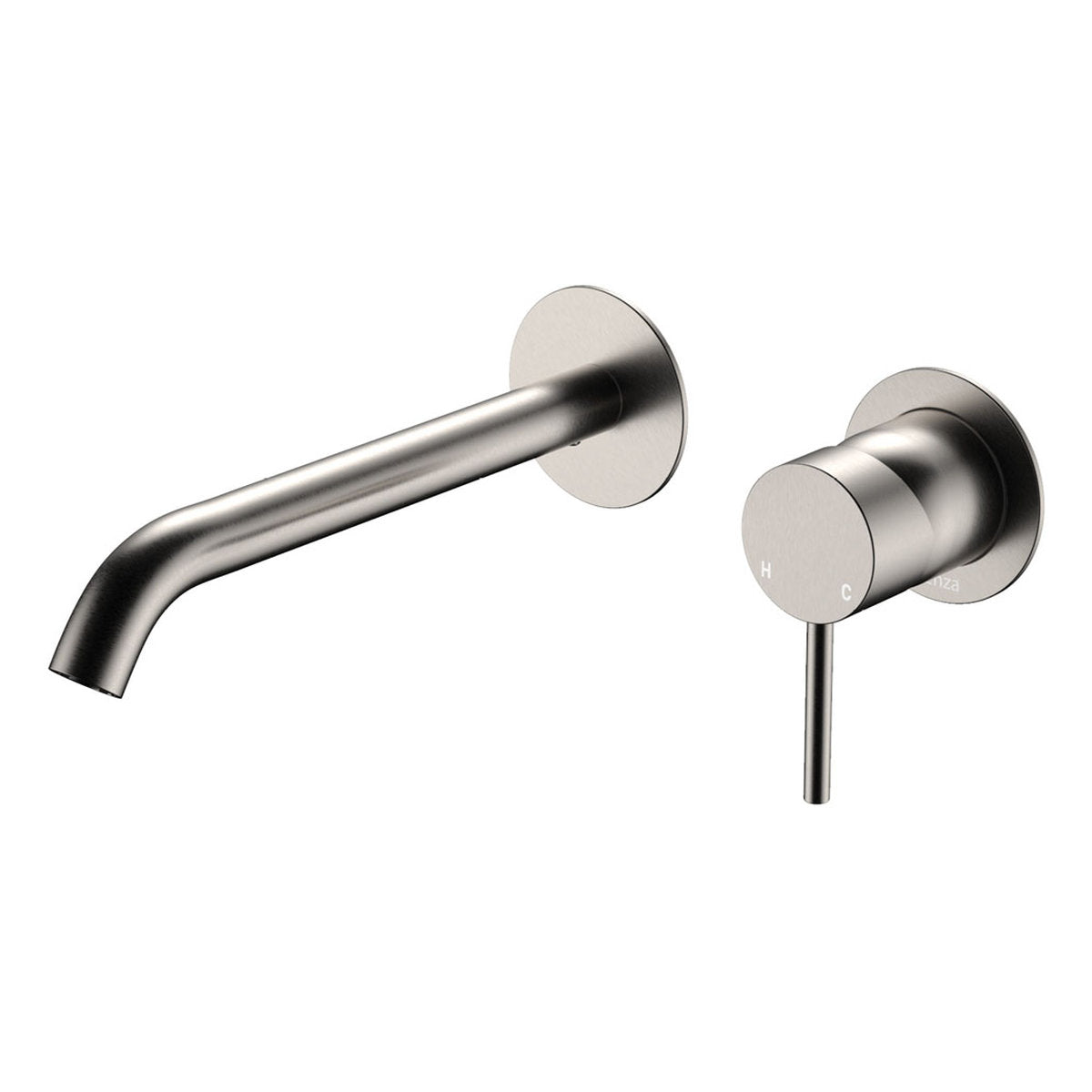 Kaya Wall Basin/Bath Mixer Set Round Plates, 200mm Outlet, Brushed Nickel