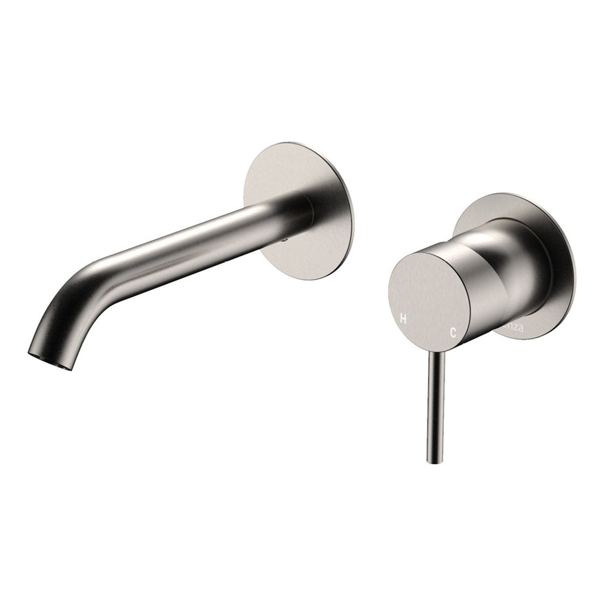 Fienza Kaya Basin/Bath Wall Mixer Set, Round Plates, 160mm Outlet, Brushed Nickel