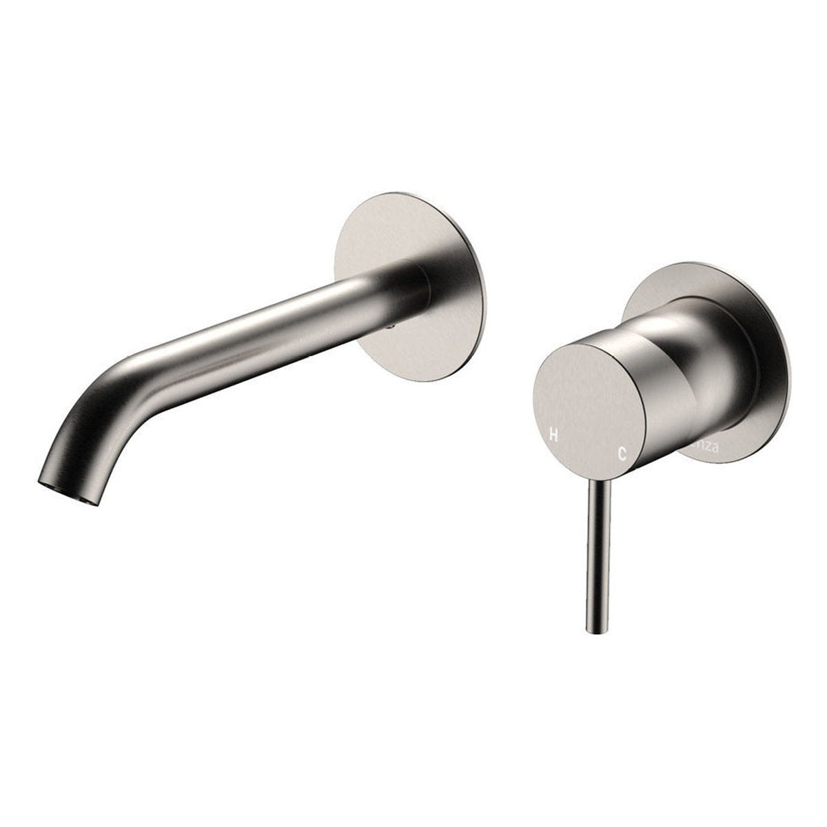 Fienza Kaya Basin/Bath Wall Mixer Set, Round Plates, 160mm Outlet, Brushed Nickel - Lead Free