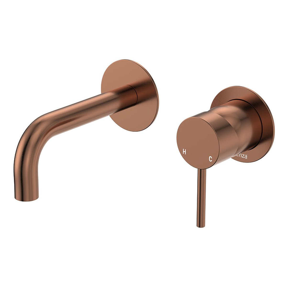 Fienza Kaya Basin/Bath Wall Mixer Set Round Plates 130mm Outlet, Brushed Copper