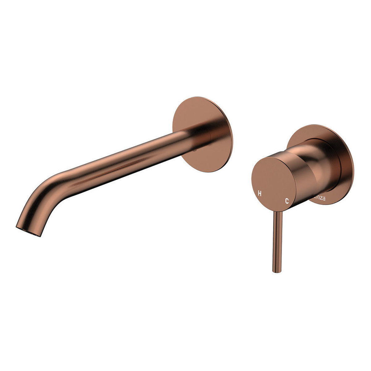 Fienza Kaya Basin/Bath Wall Mixer Set, Round Plates, 200mm Outlet, Brushed Copper - Lead Free