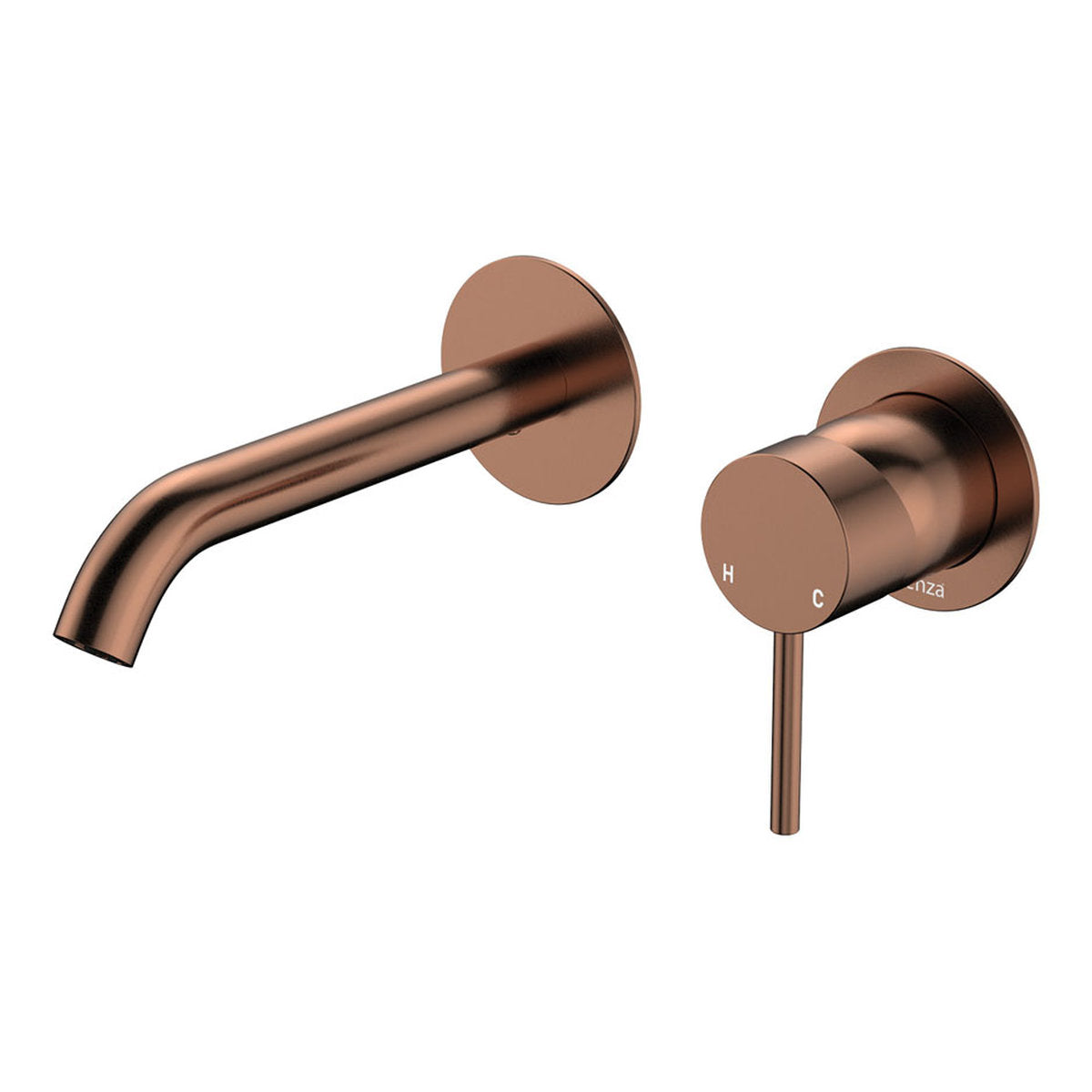Fienza Kaya Basin/Bath Wall Mixer Set, Round Plates, 160mm Outlet, Brushed Copper