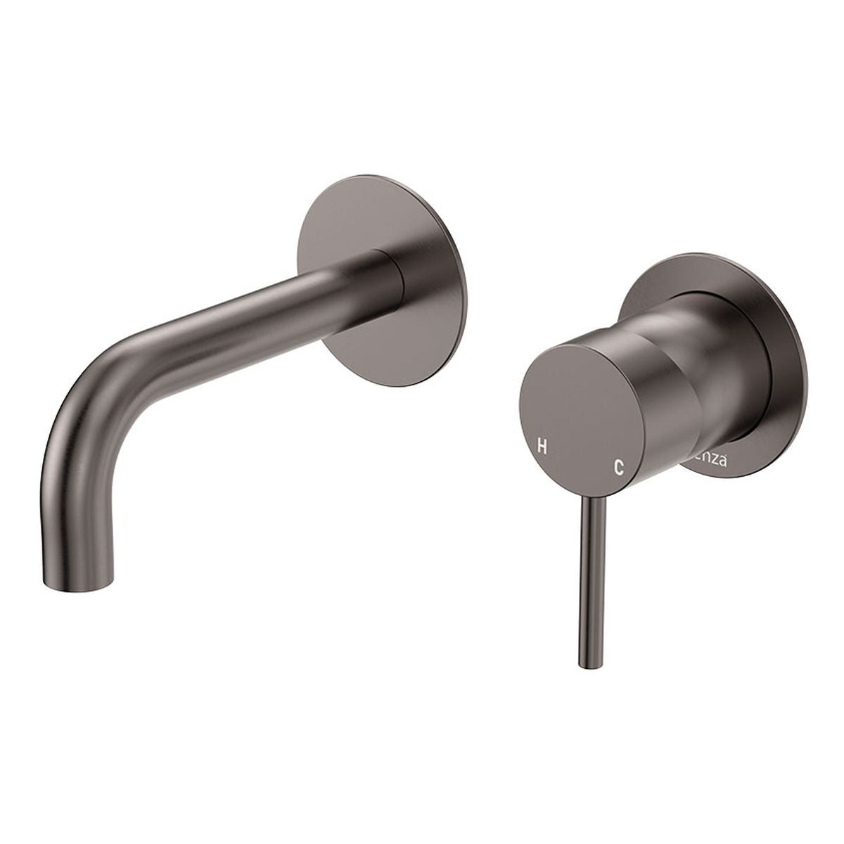 Fienza Kaya Basin/Bath Wall Mixer Set Round Plates 130mm Outlet, Gun Metal