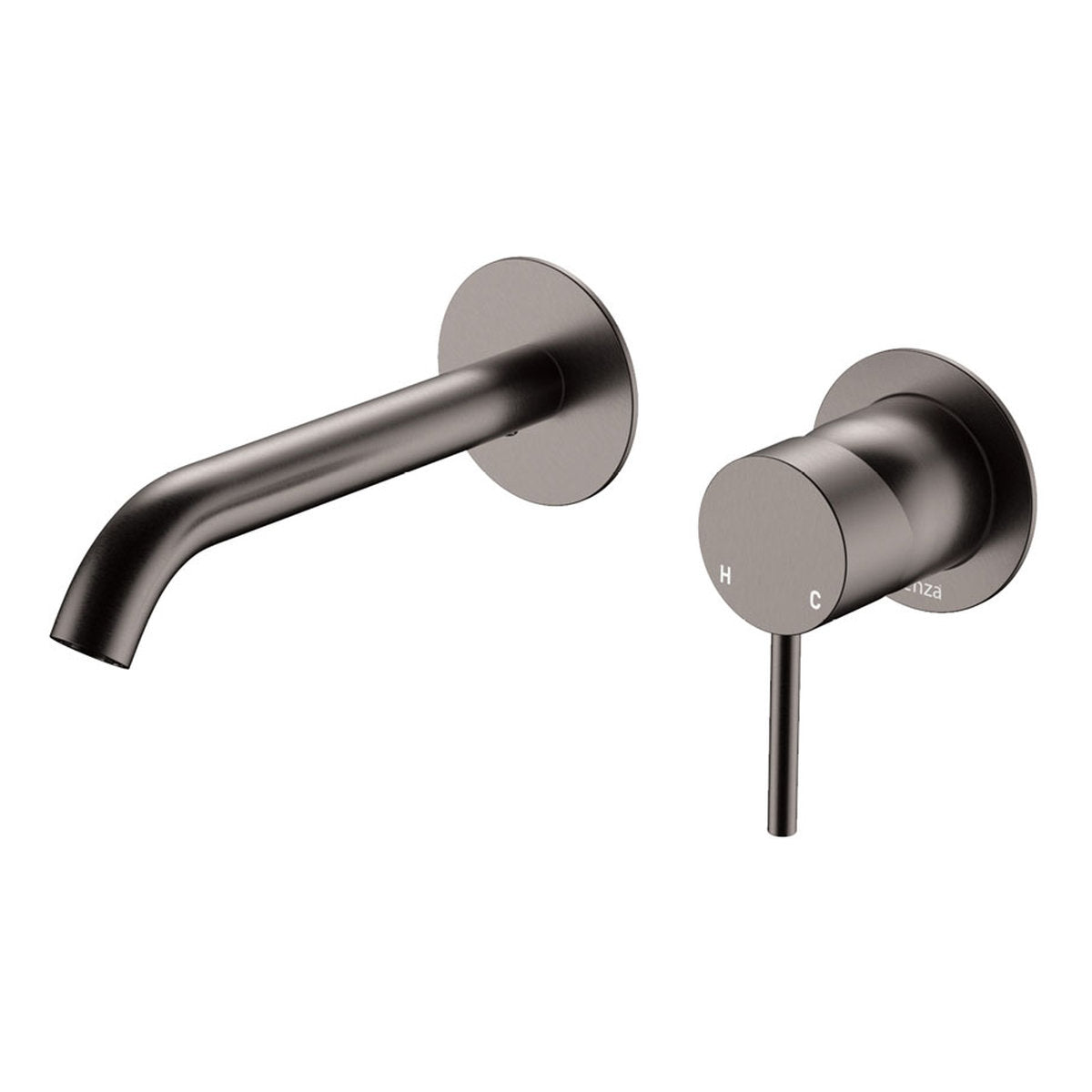 Fienza Kaya Basin/Bath Wall Mixer Set, Round Plates, 160mm Outlet, Gun Metal
