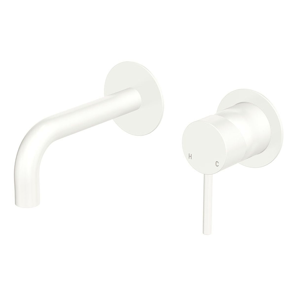 Fienza Kaya Basin/Bath Wall Mixer Set Round Plates 130mm Outlet, Matte White