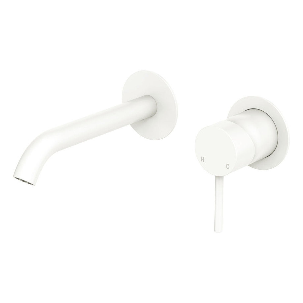 Fienza Kaya Basin/Bath Wall Mixer Set, Round Plates, 160mm Outlet, Matte White - Lead Free