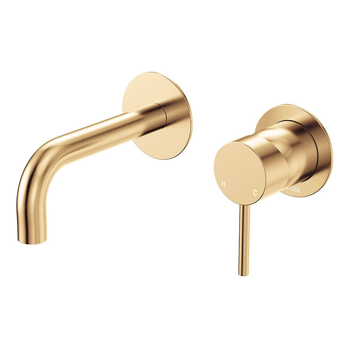 Fienza Kaya Basin/Bath Wall Mixer Set Round Plates 130mm Outlet, Urban Brass