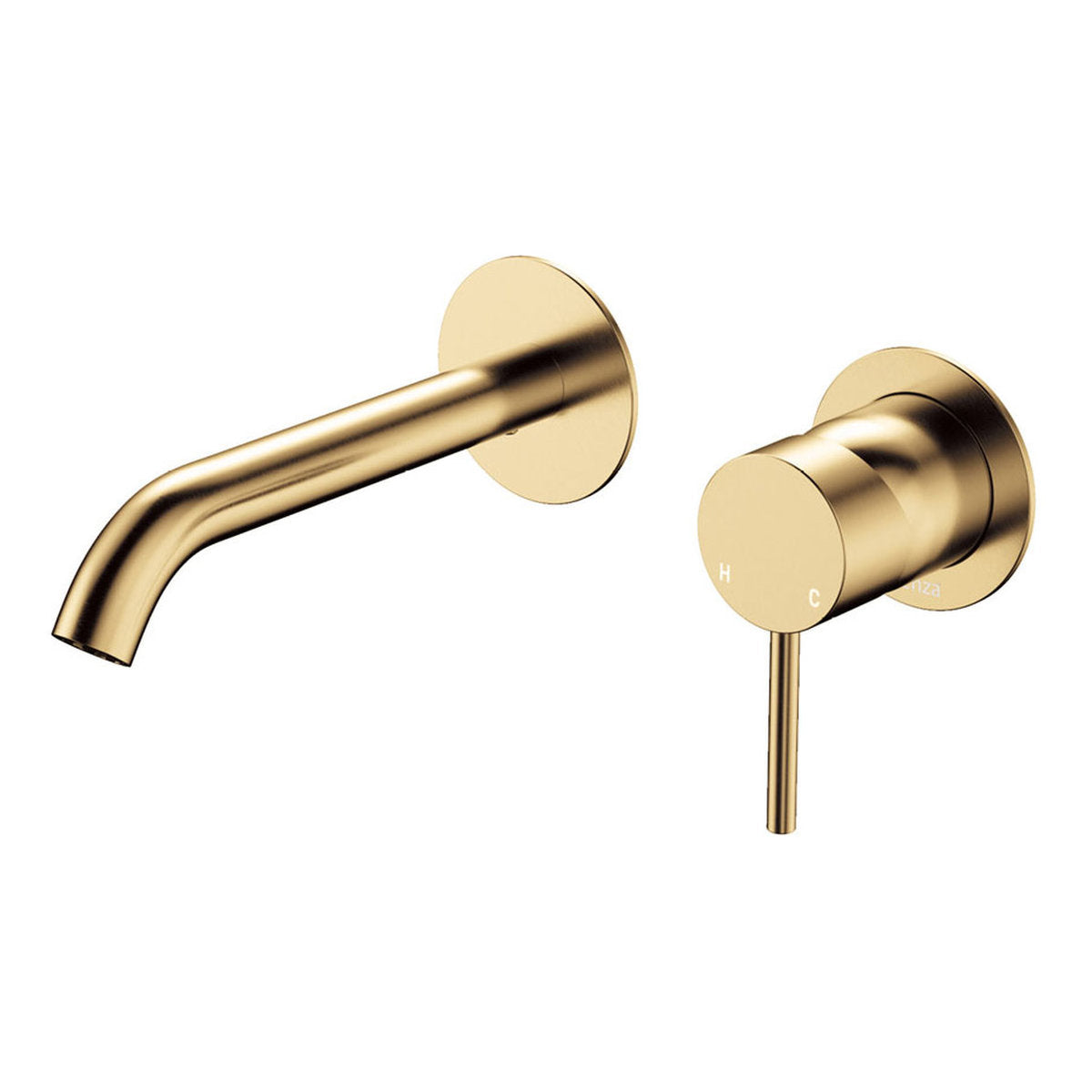 Fienza Kaya Basin/Bath Wall Mixer Set, Round Plates, 160mm Outlet, Urban Brass