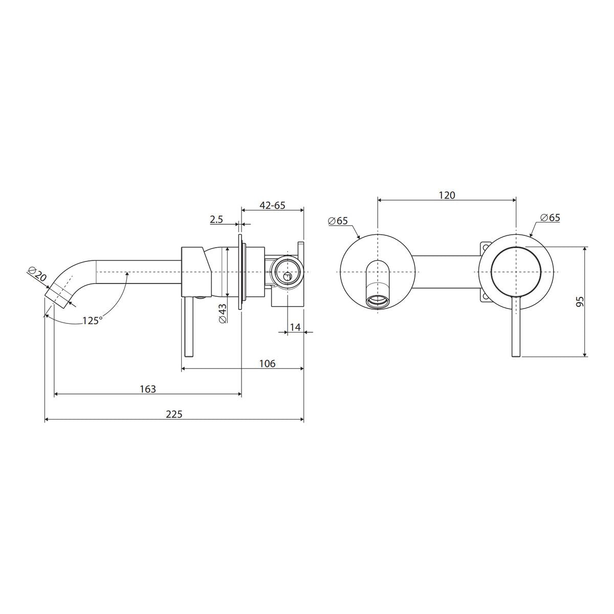 Kaya Basin/Bath Wall Mixer Dress Kit, Round Plates, 160mm Outlet, Gun Metal