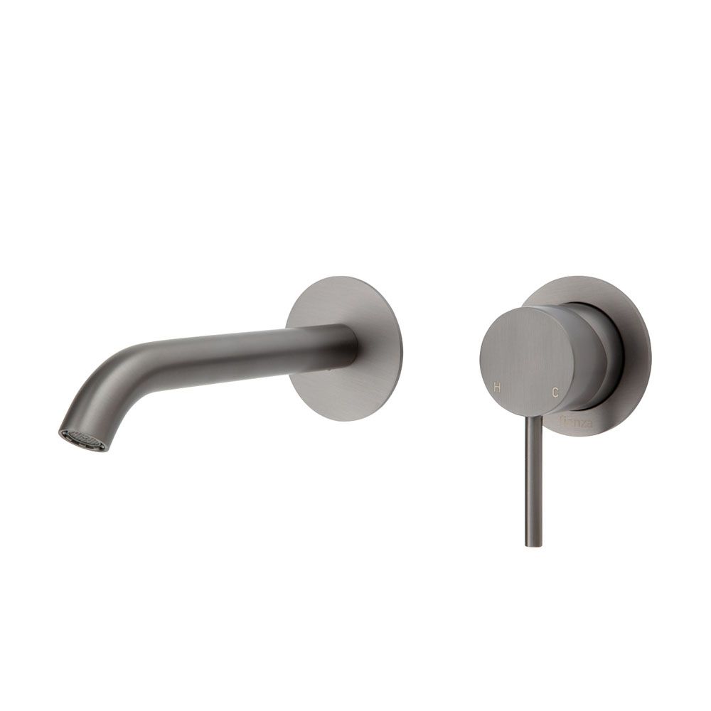 Kaya Wall Basin/Bath Mixer Set Round Plates, 160mm Outlet, Gun Metal