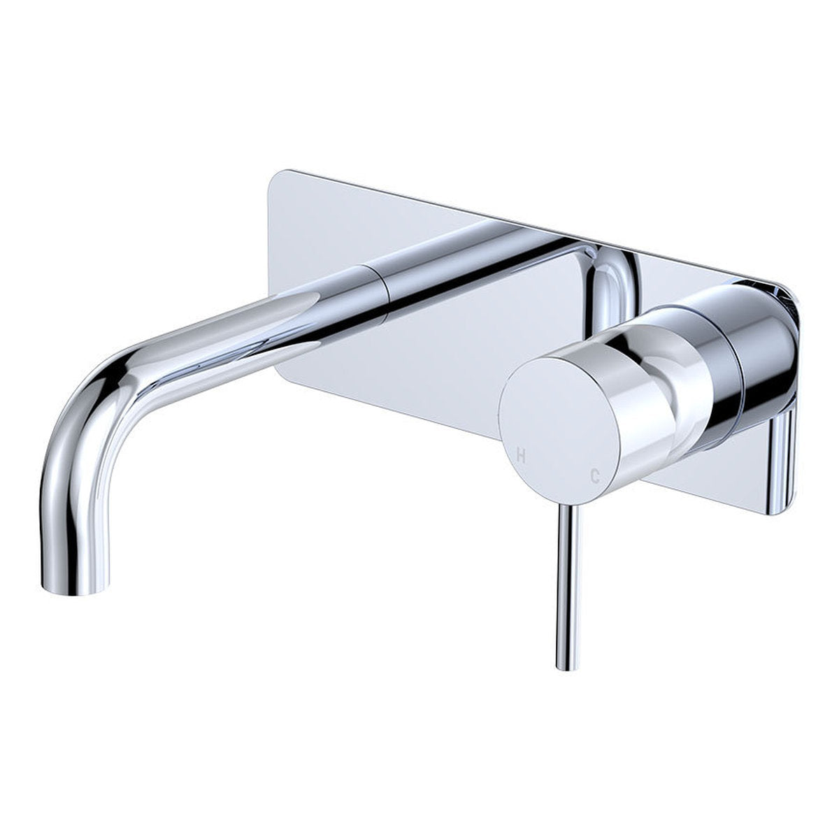 Fienza Kaya Basin/Bath Wall Mixer Set, Rectangular Plates, 130mm Outlet, Chrome