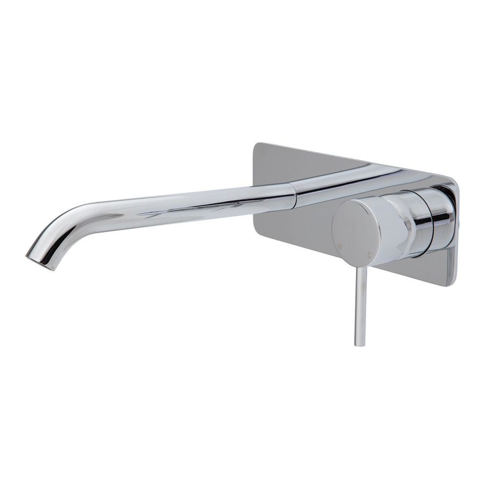 Kaya Wall Basin/Bath Mixer Set, Rectangular Plate, 200mm Outlet, Chrome