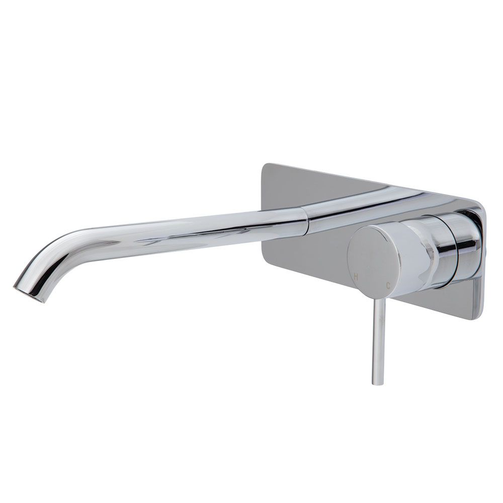 Kaya Wall Basin/Bath Mixer Set, Rectangular Plate, 200mm Outlet, Chrome