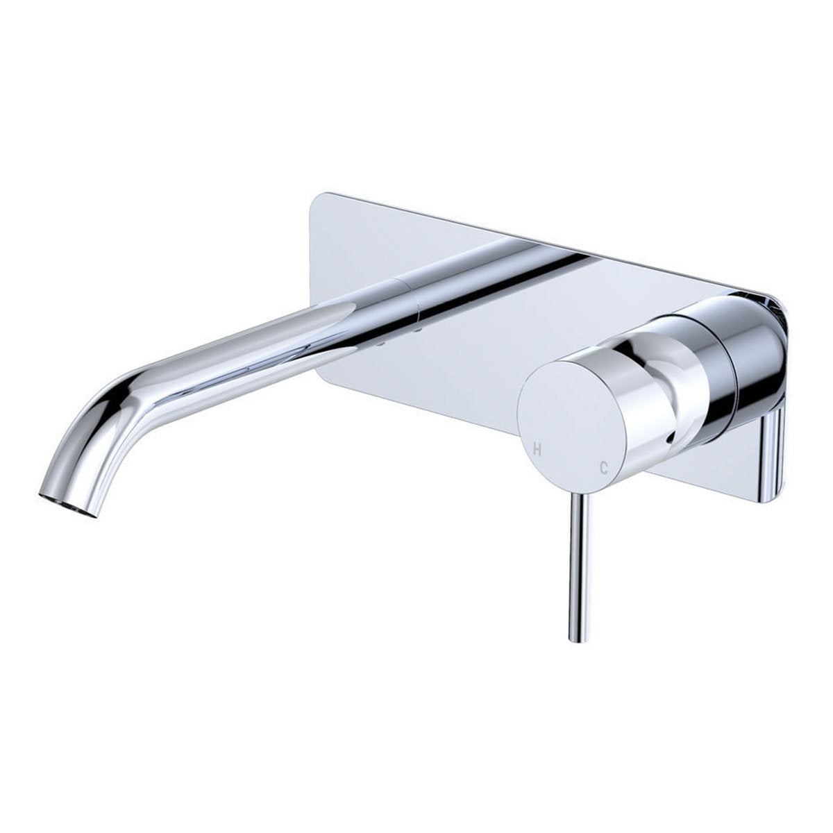 Fienza Kaya Basin/Bath Wall Mixer Set, Rectangular Plate, 160mm Outlet, Chrome - Lead Free