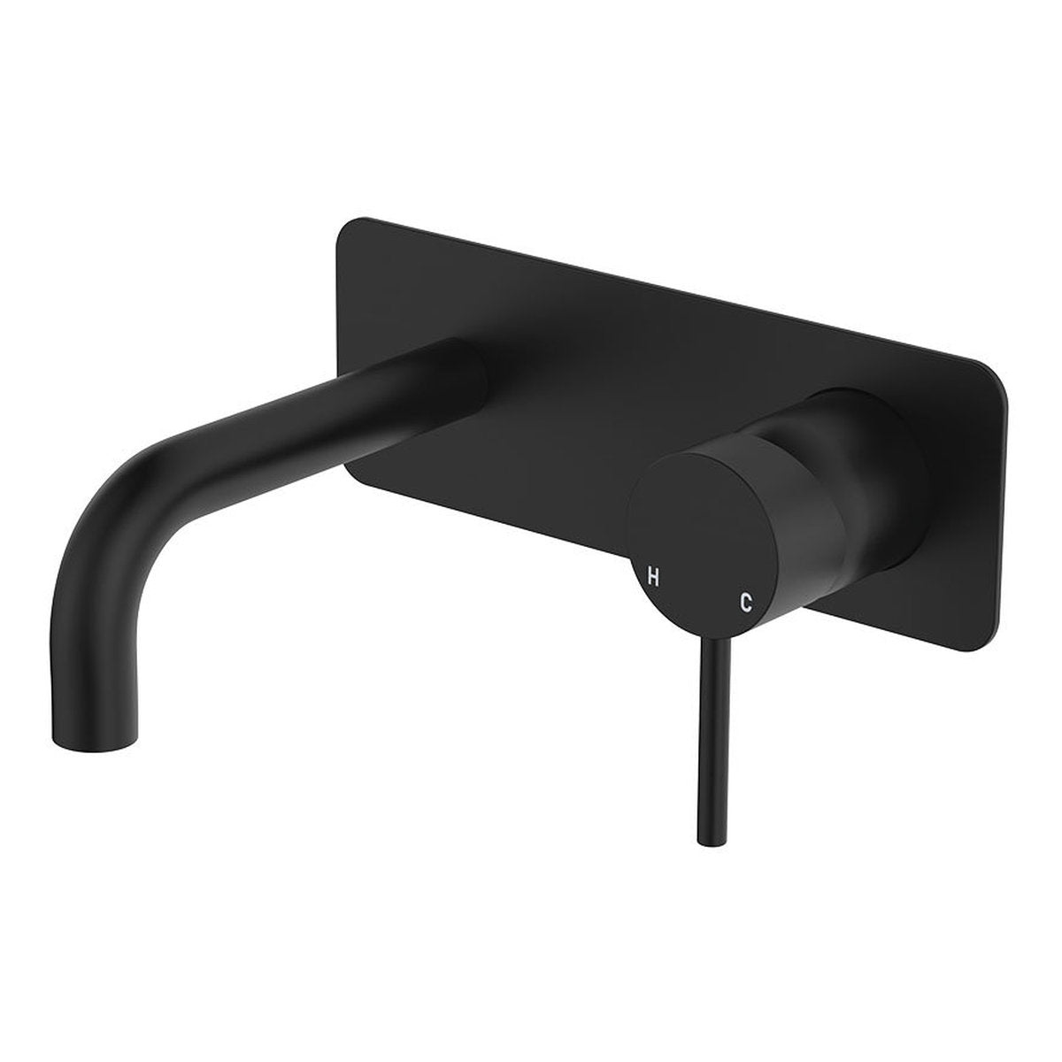 Fienza Kaya Basin/Bath Wall Mixer Set, Rectangular Plates, 130mm Outlet, Matte Black