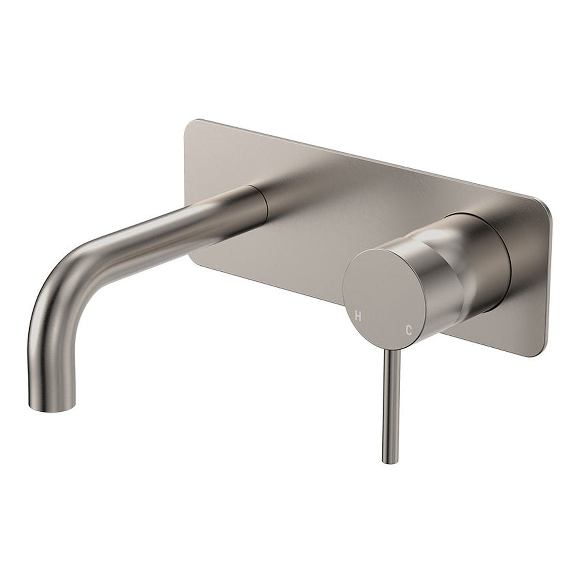 Fienza Kaya Basin/Bath Wall Mixer Set, Rectangular Plates, 130mm Outlet, Brushed Nickel