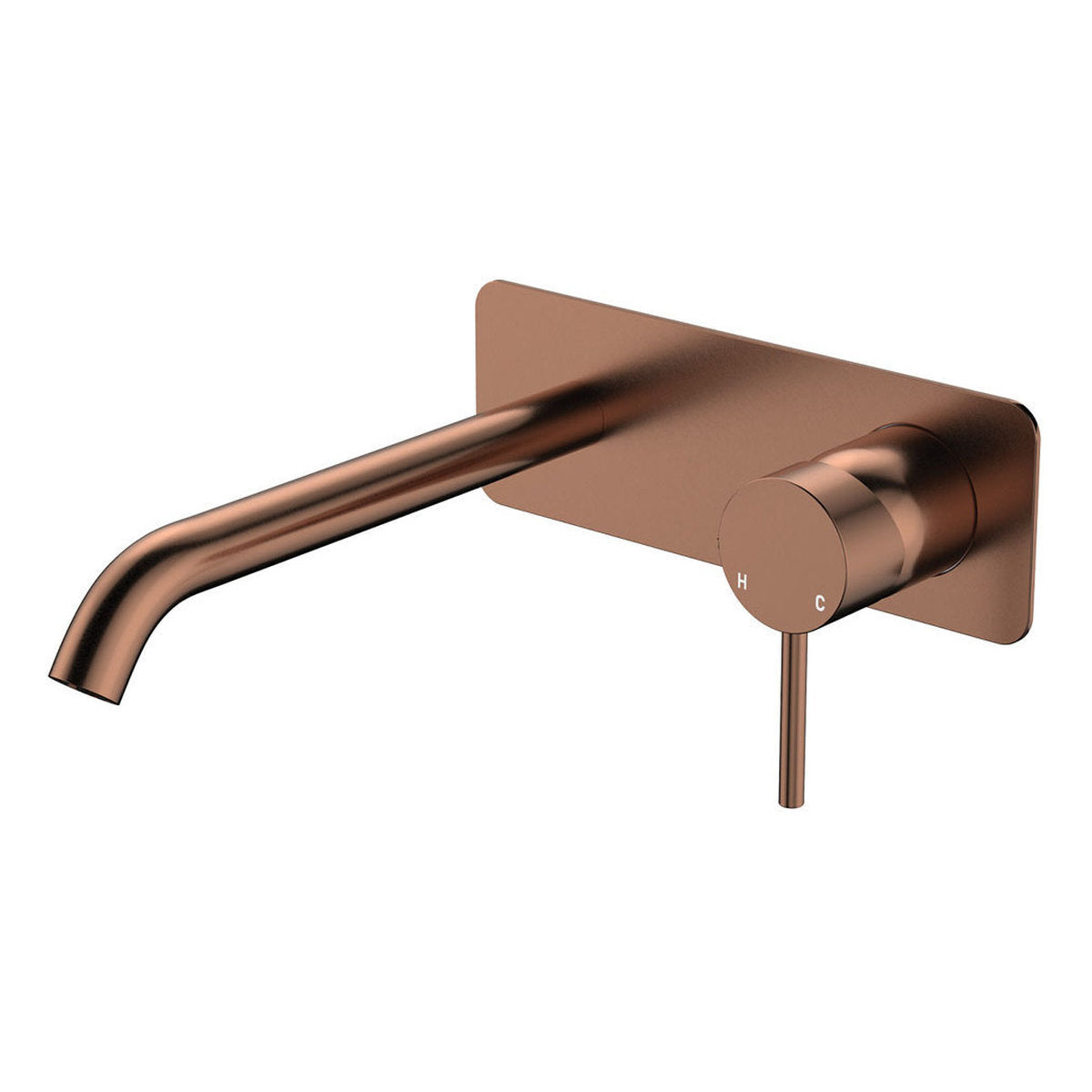 Fienza Kaya Basin/Bath Wall Mixer Set, Rectangular Plate, 200mm Outlet, Brushed Copper - Lead Free