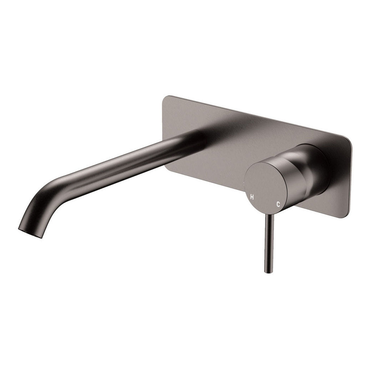 Fienza Kaya Basin/Bath Wall Mixer Set, Rectangular Plate, 200mm Outlet, Gun Metal - Lead Free
