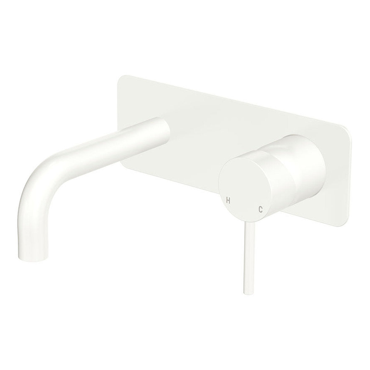Fienza Kaya Basin/Bath Wall Mixer Set, Rectangular Plates, 130mm Outlet, Matte White