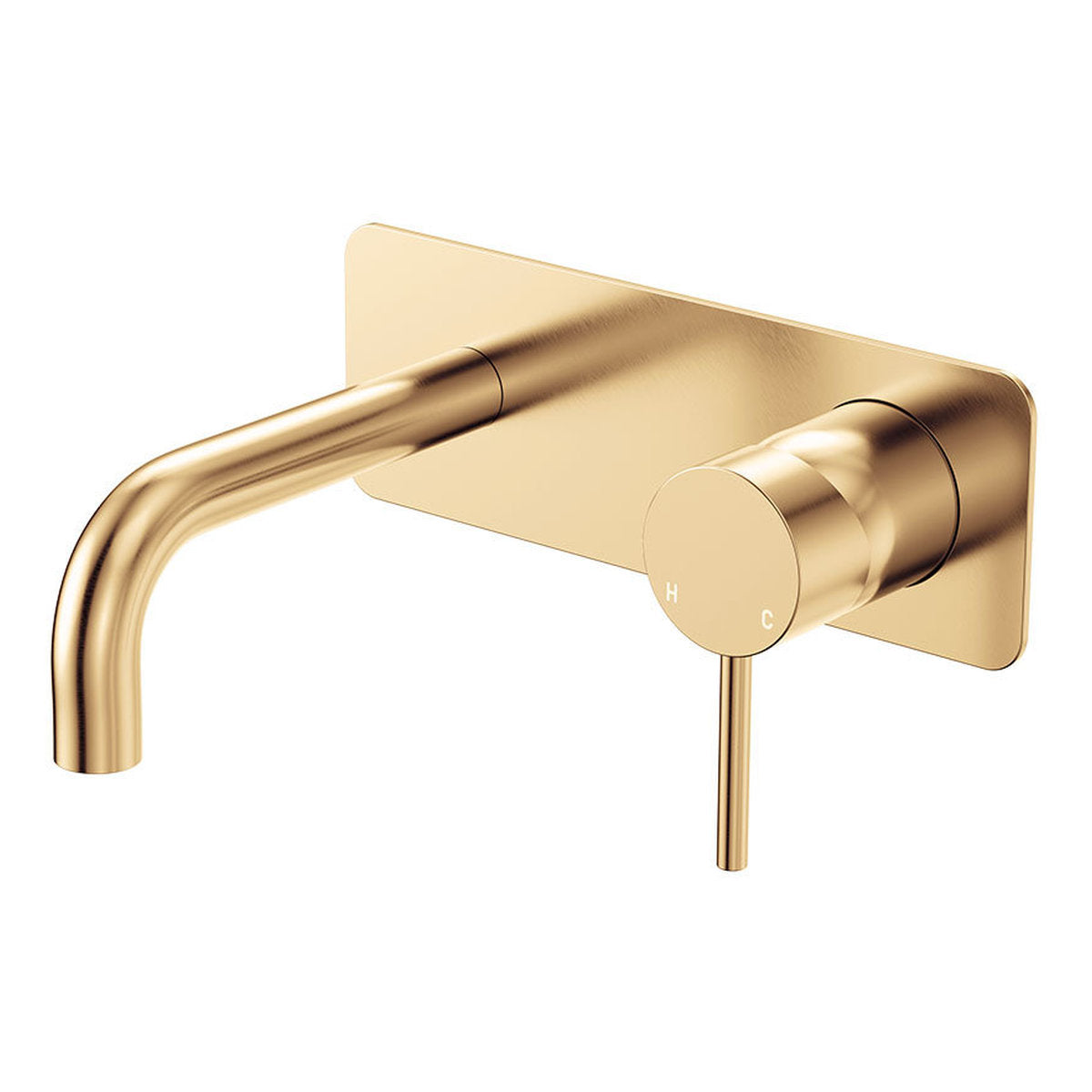 Fienza Kaya Basin/Bath Wall Mixer Set, Rectangular Plates, 130mm Outlet, Urban Brass