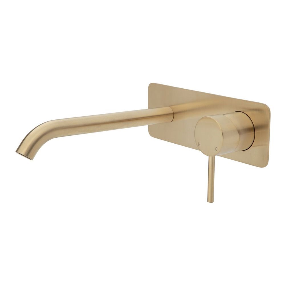 Kaya Wall Basin/Bath Mixer Set, Rectangular Plate, 200mm Outlet, Urban Brass