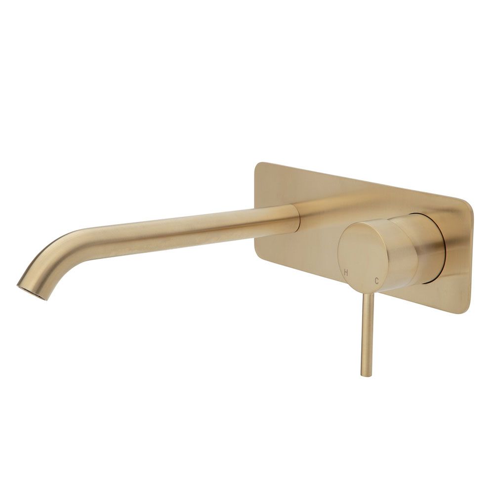 Kaya Wall Basin/Bath Mixer Set, Rectangular Plate, 200mm Outlet, Urban Brass