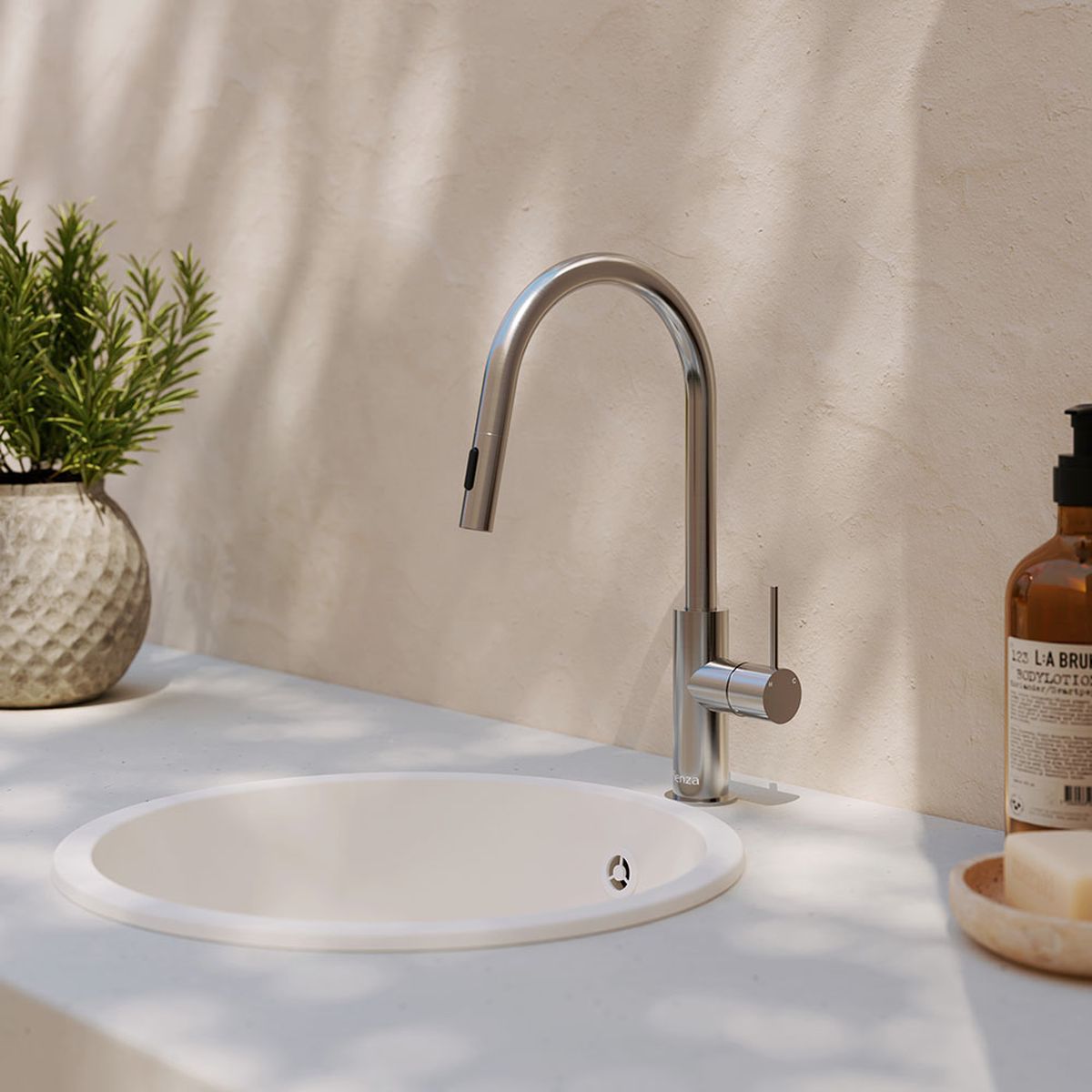 Fienza Kaya Outdoor Living Pull-Out Sink Mixer, Brushed Stainless Steel