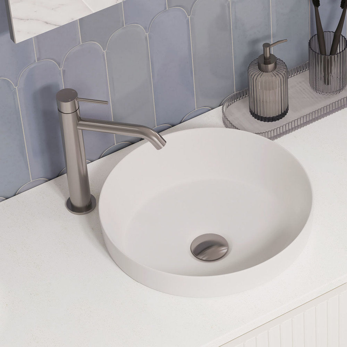 Fienza Kaya Medium Basin Mixer, Brushed Nickel - Lead Free