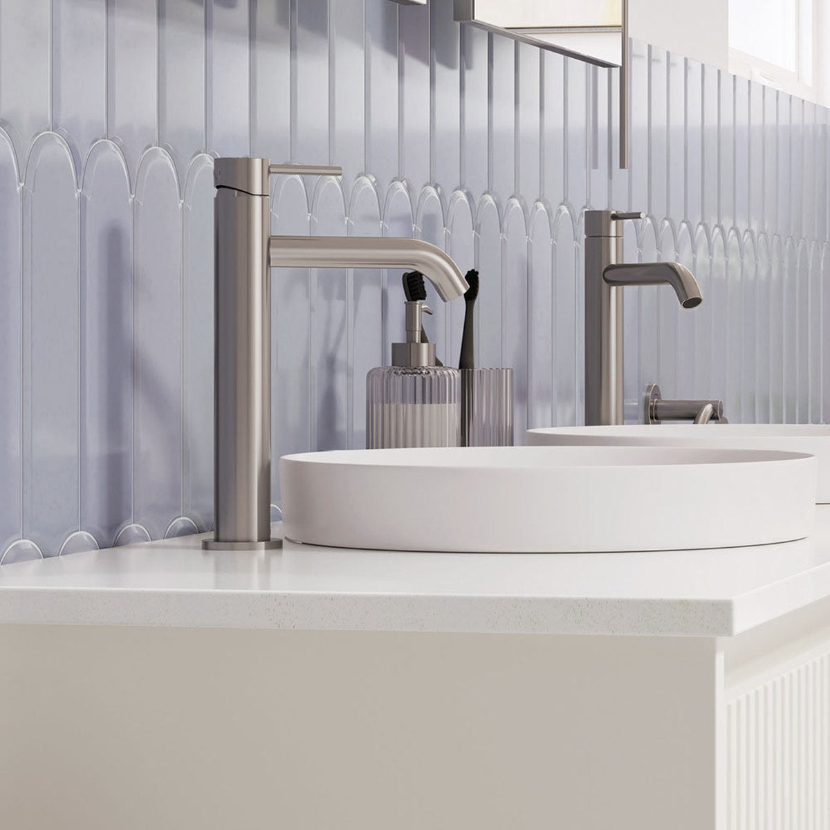 Fienza Kaya Medium Basin Mixer, Brushed Nickel - Lead Free