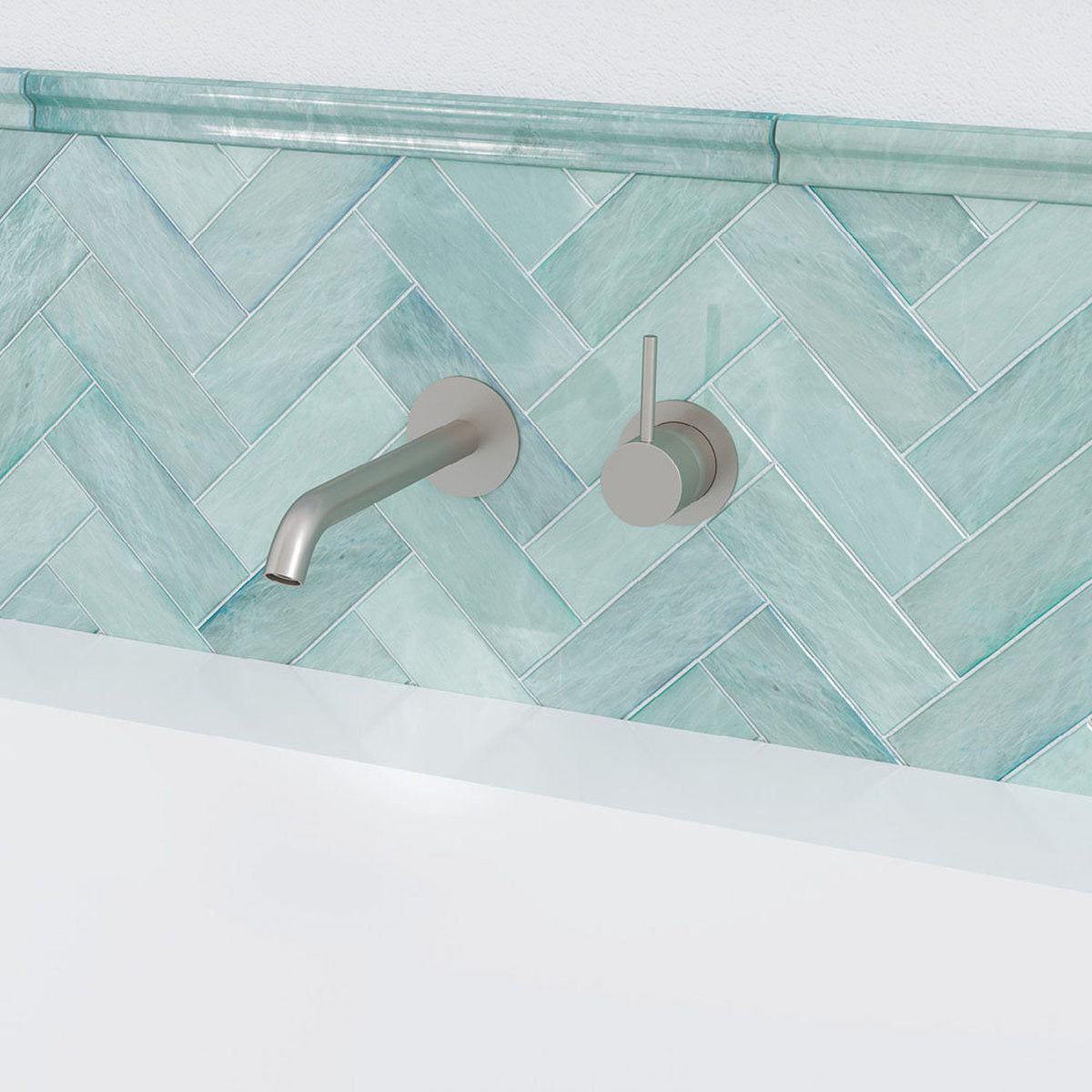 Fienza Kaya Up Basin/Bath Wall Mixer Set, Round Plates, 160mm Outlet, Brushed Nickel - Lead Free