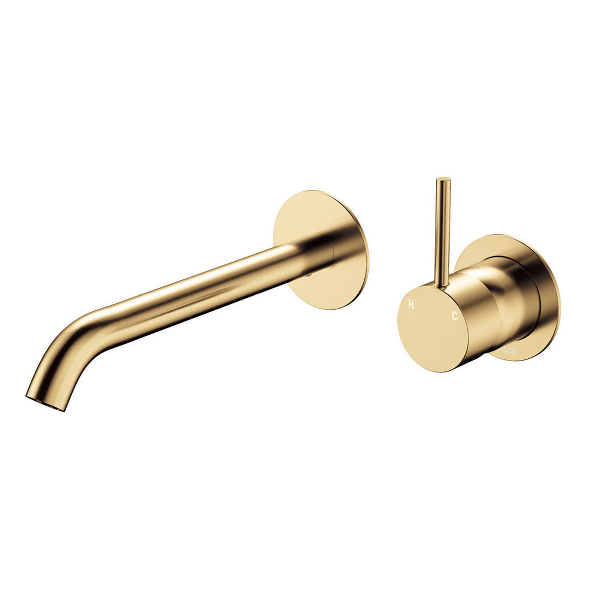 Fienza Kaya Up Basin/Bath Wall Mixer Set, Round Plates, 200mm Outlet, Urban Brass - Lead Free