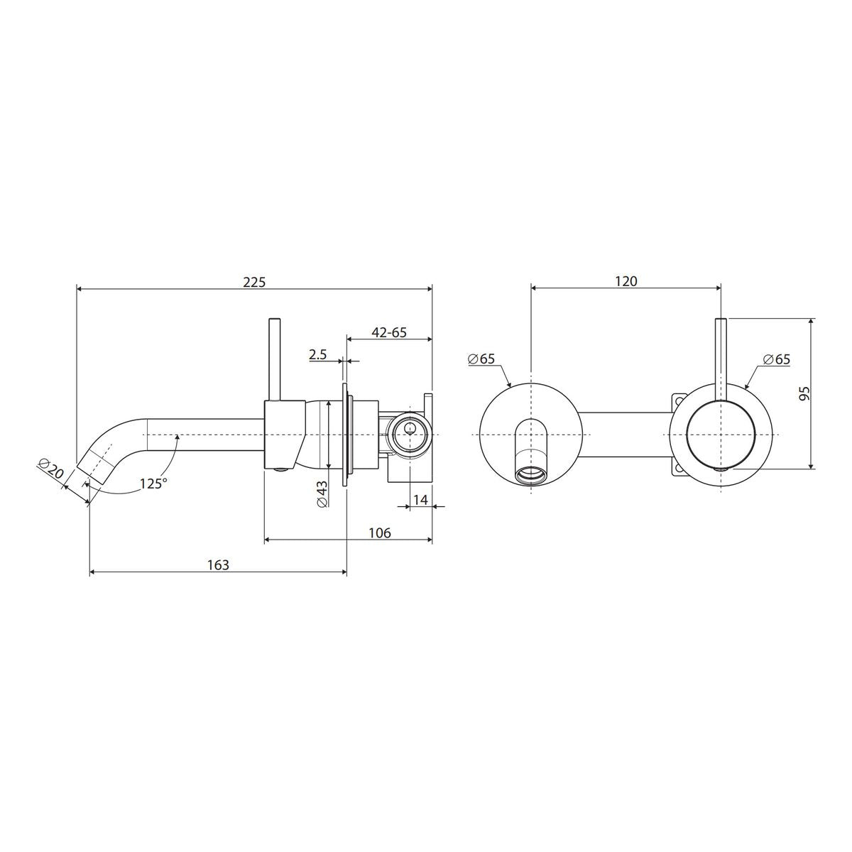 Kaya Up Wall Basin/Bath Mixer Set Round Plates, 160mm Outlet, Gun Metal