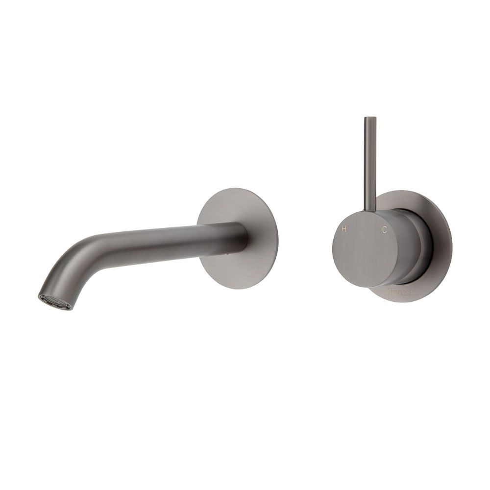 Kaya Up Wall Basin/Bath Mixer Set Round Plates, 160mm Outlet, Gun Metal