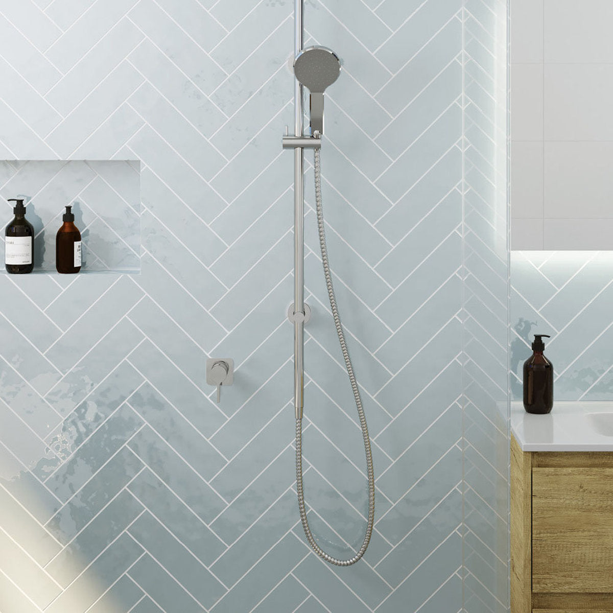 Fienza Sansa Wall Mixer, Square Plate, Chrome