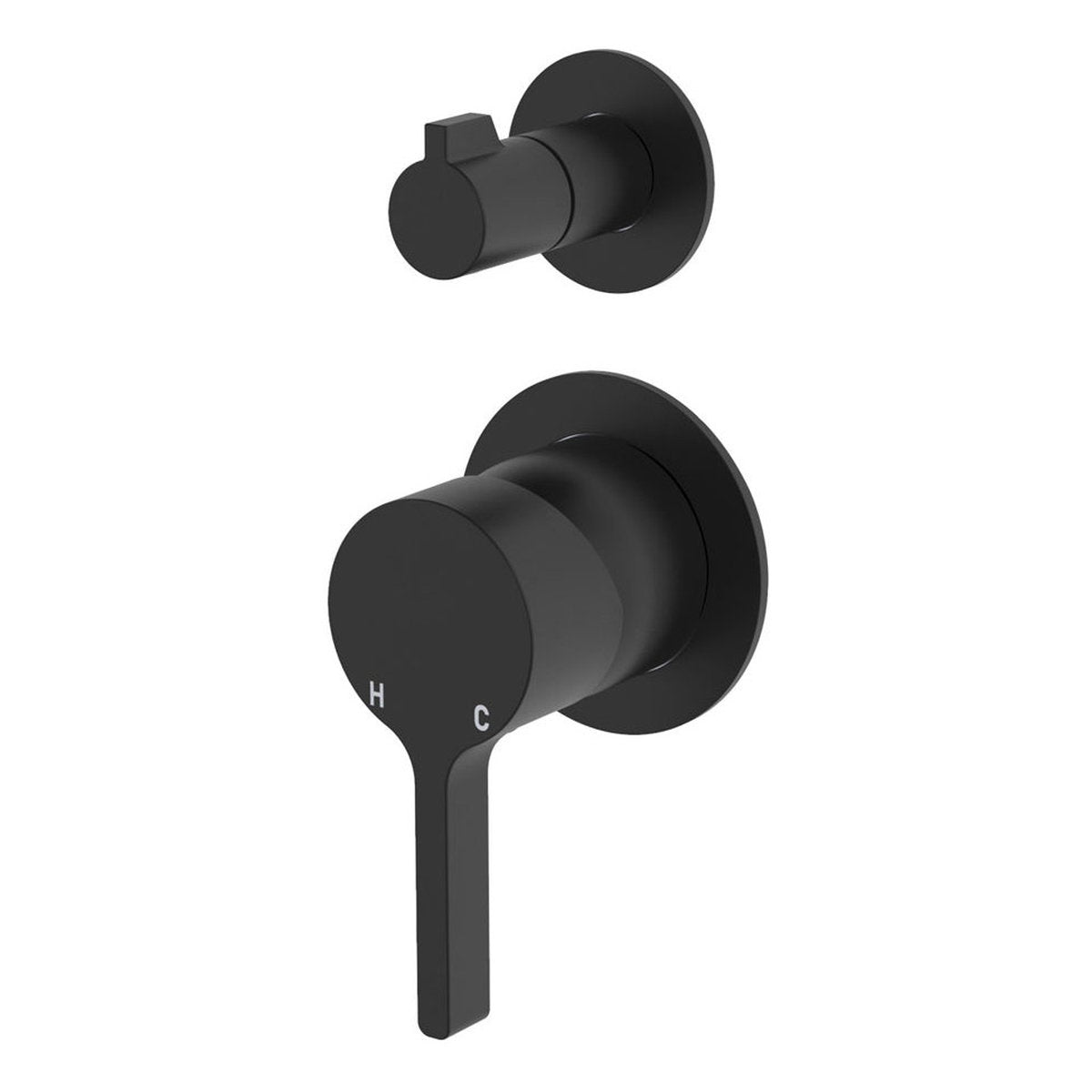 Fienza Sansa Wall Diverter Mixer, Small Round Plates, Matte Black