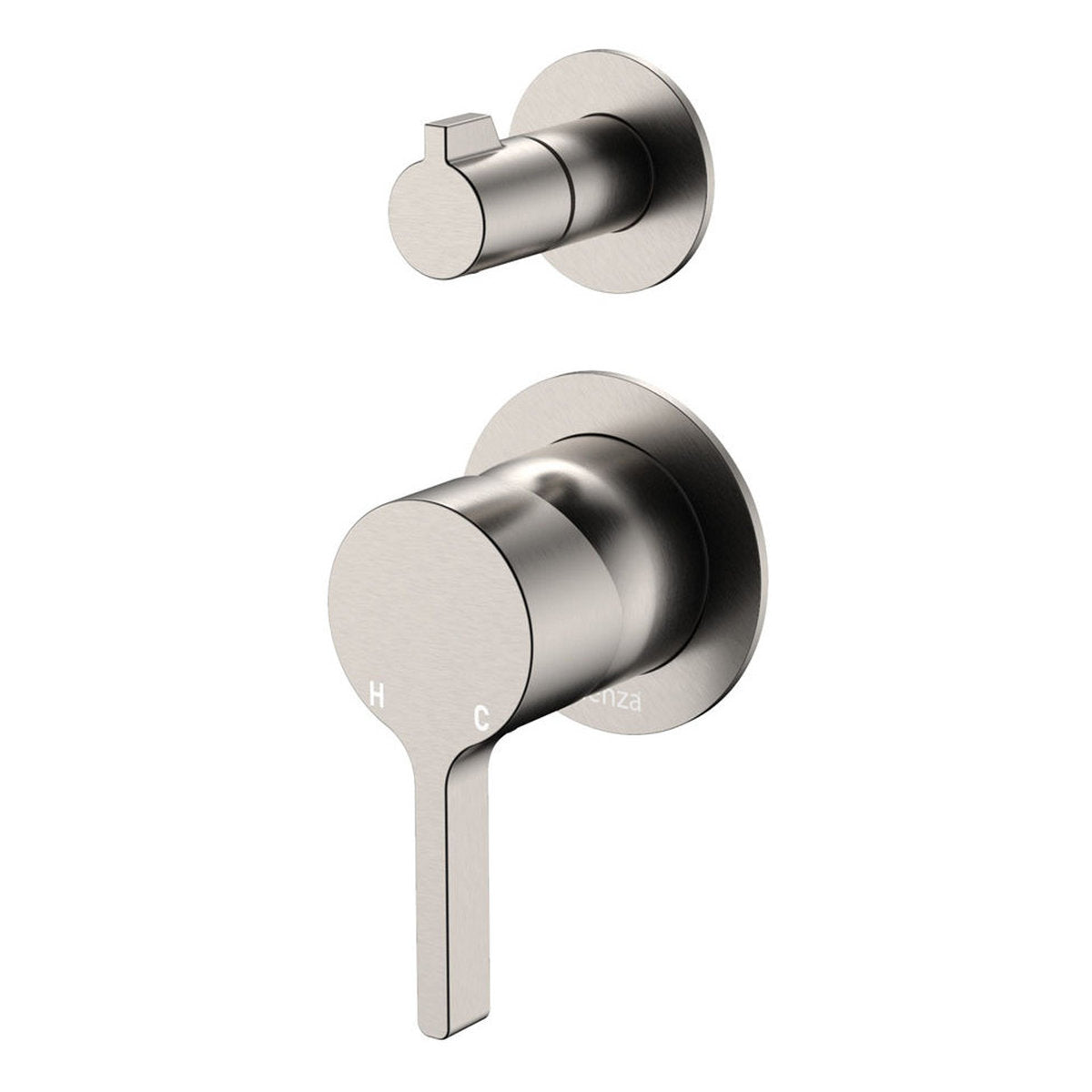 Fienza Sansa Wall Diverter Mixer, Small Round Plates, Brushed Nickel