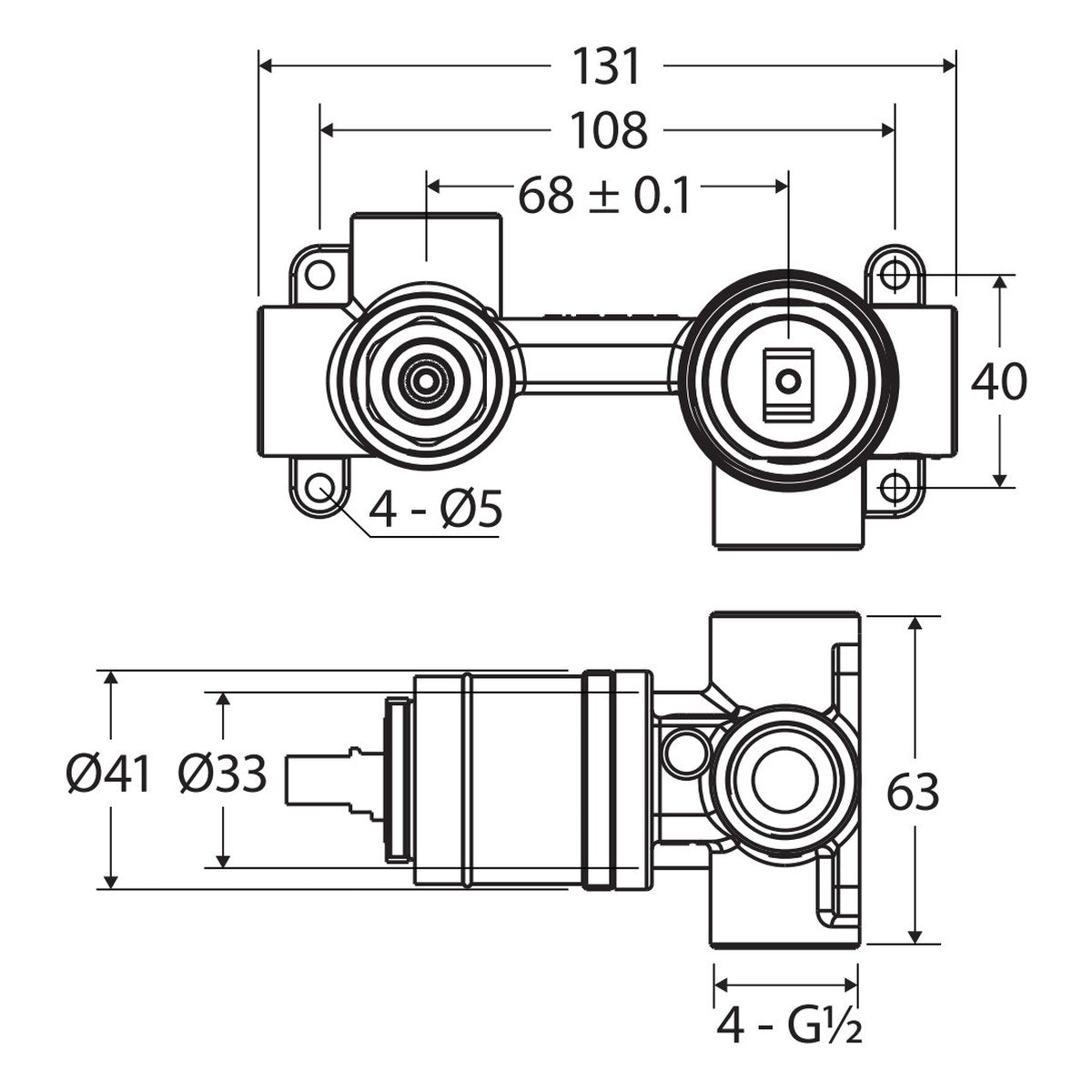 Fienza Quik-Switch Universal Wall Diverter Mixer Body, Horizontal