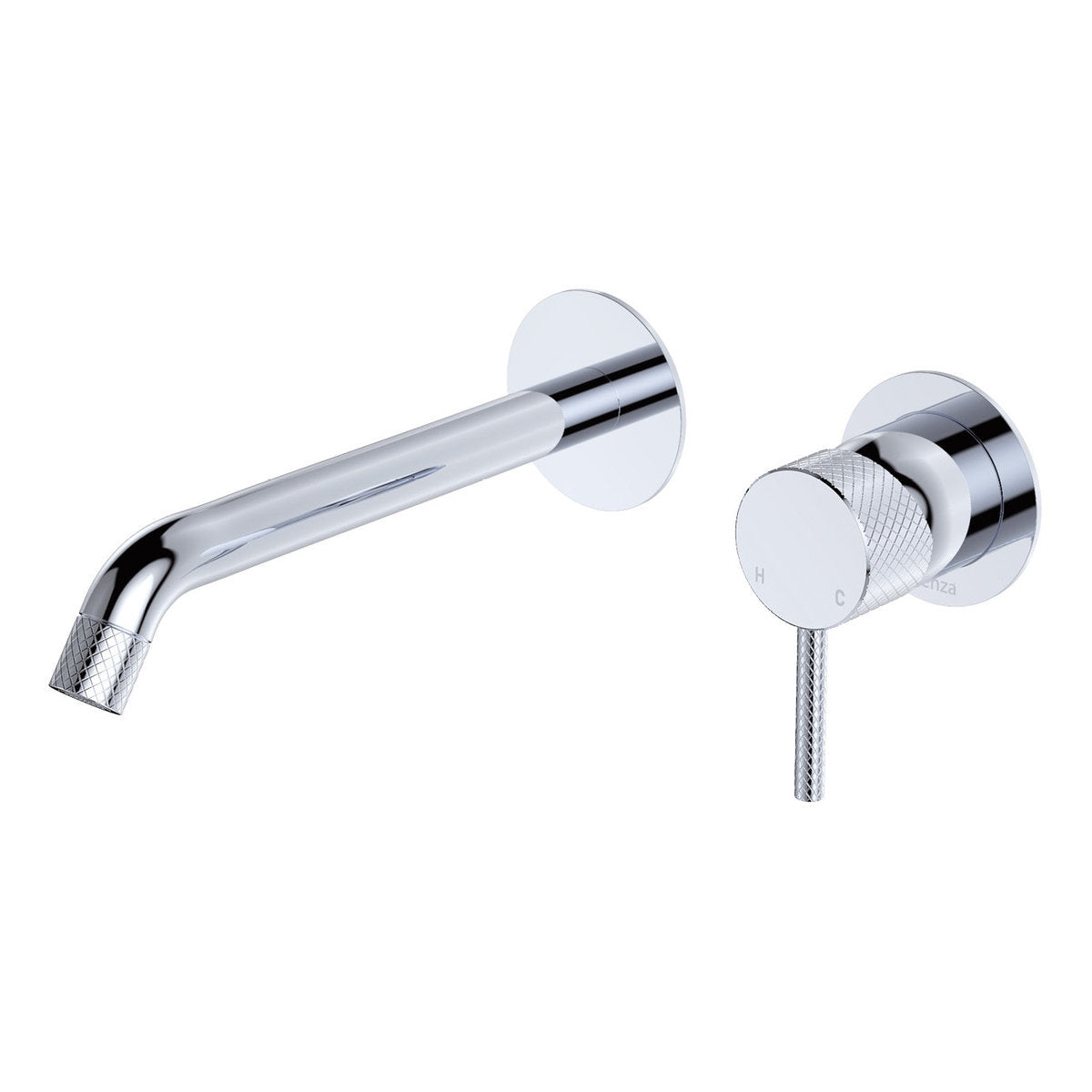 Fienza Axle Wall Basin/Bath Mixer Set, Round Plates, 200mm Outlet, Chrome