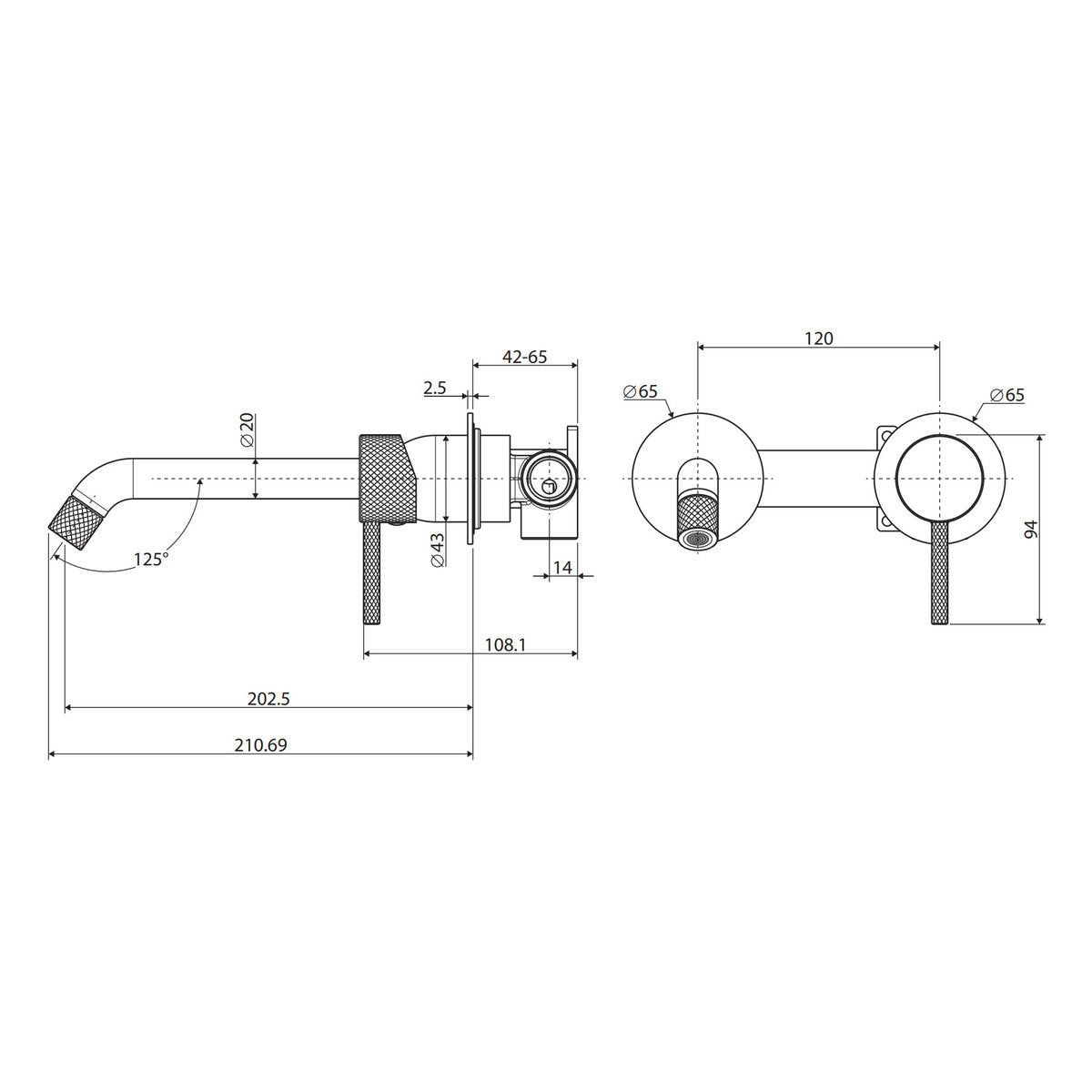 Fienza Axle Wall Basin/Bath Mixer Set, Round Plates, 200mm Outlet, Chrome