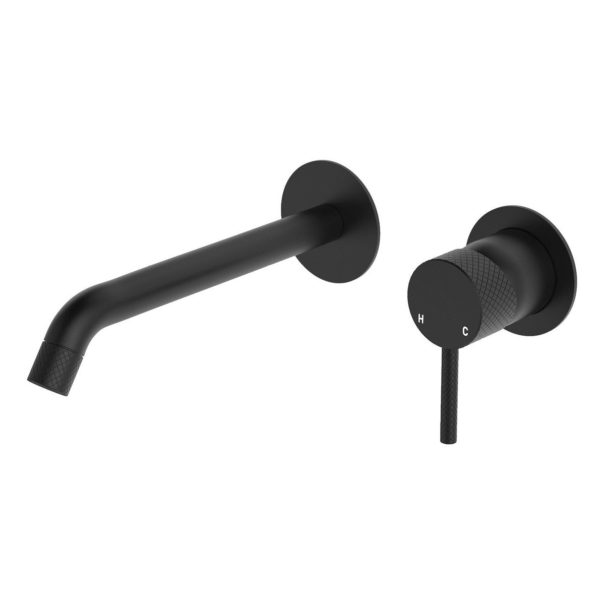 Fienza Axle Wall Basin/Bath Mixer Set, Round Plates, 200mm Outlet, Matte Black