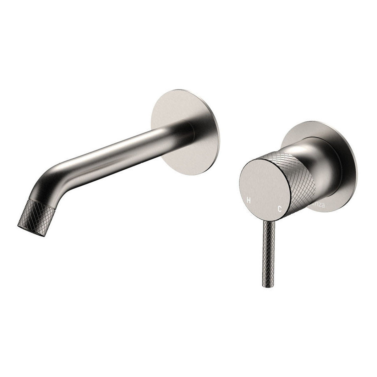 Fienza Axle Wall Basin/Bath Mixer Set, Round Plates, 160mm Outlet, Brushed Nickel - Lead Free