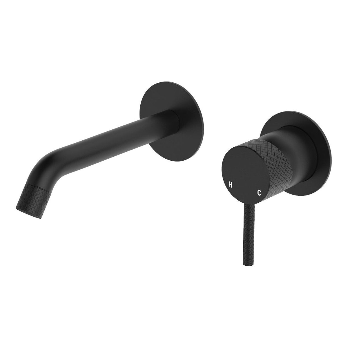 Fienza Axle Wall Basin/Bath Mixer Set, Round Plates, 160mm Outlet, Matte Black