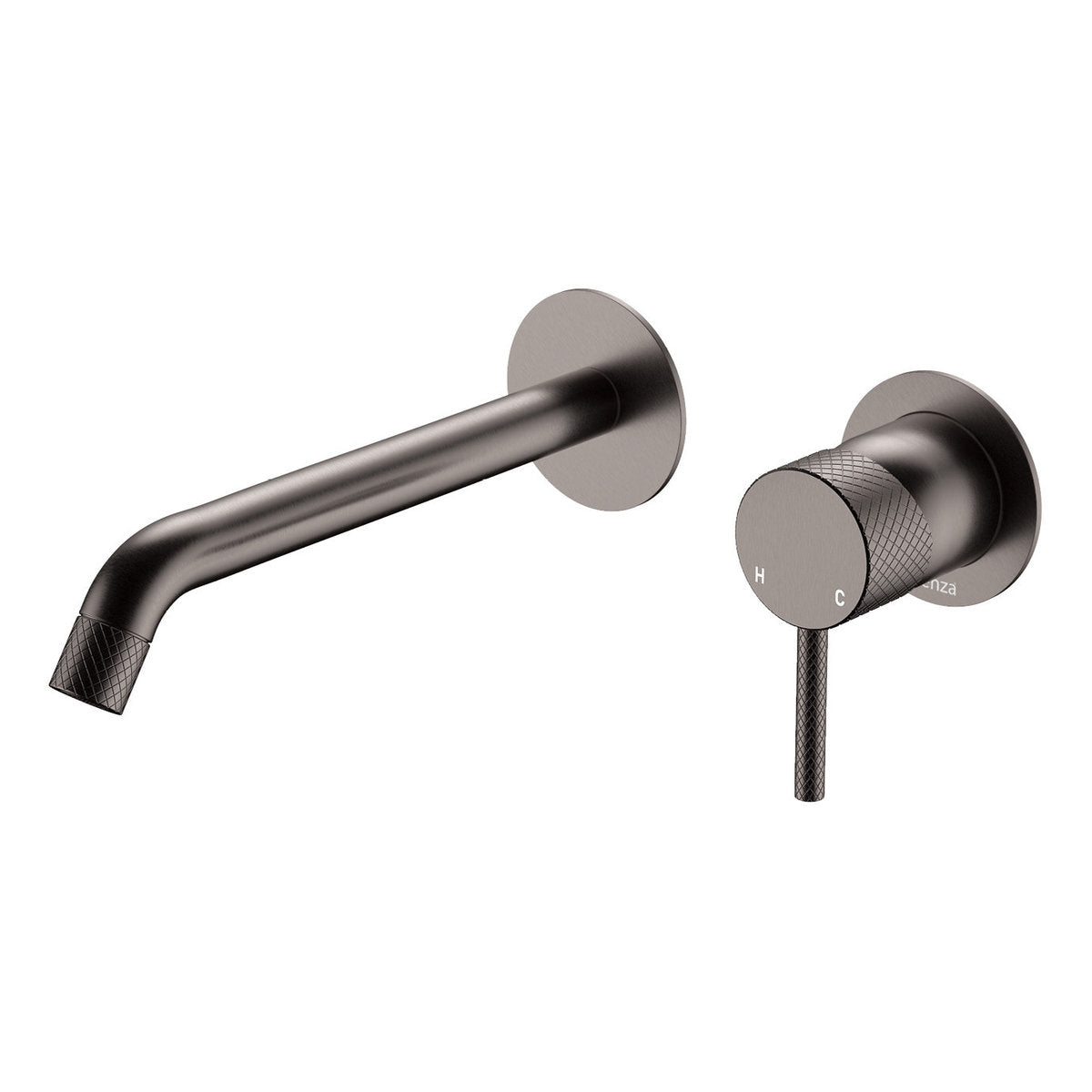 Fienza Axle Wall Basin/Bath Mixer Set, Round Plates, 200mm Outlet, Gun Metal