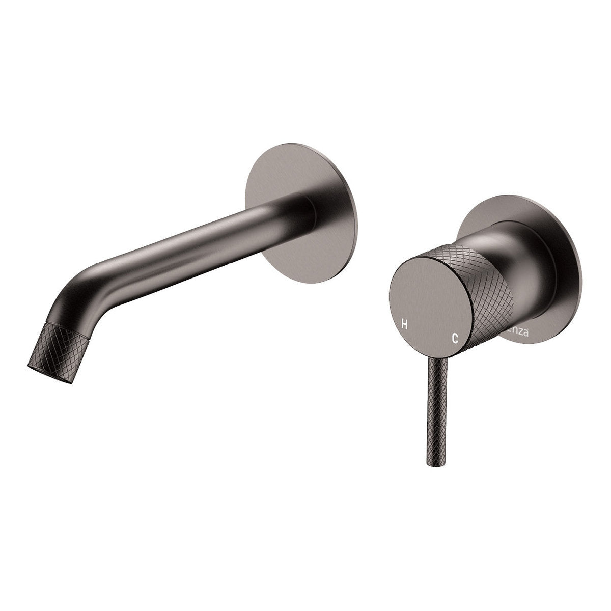 Fienza Axle Wall Basin/Bath Mixer Set, Round Plates, 160mm Outlet, Gun Metal