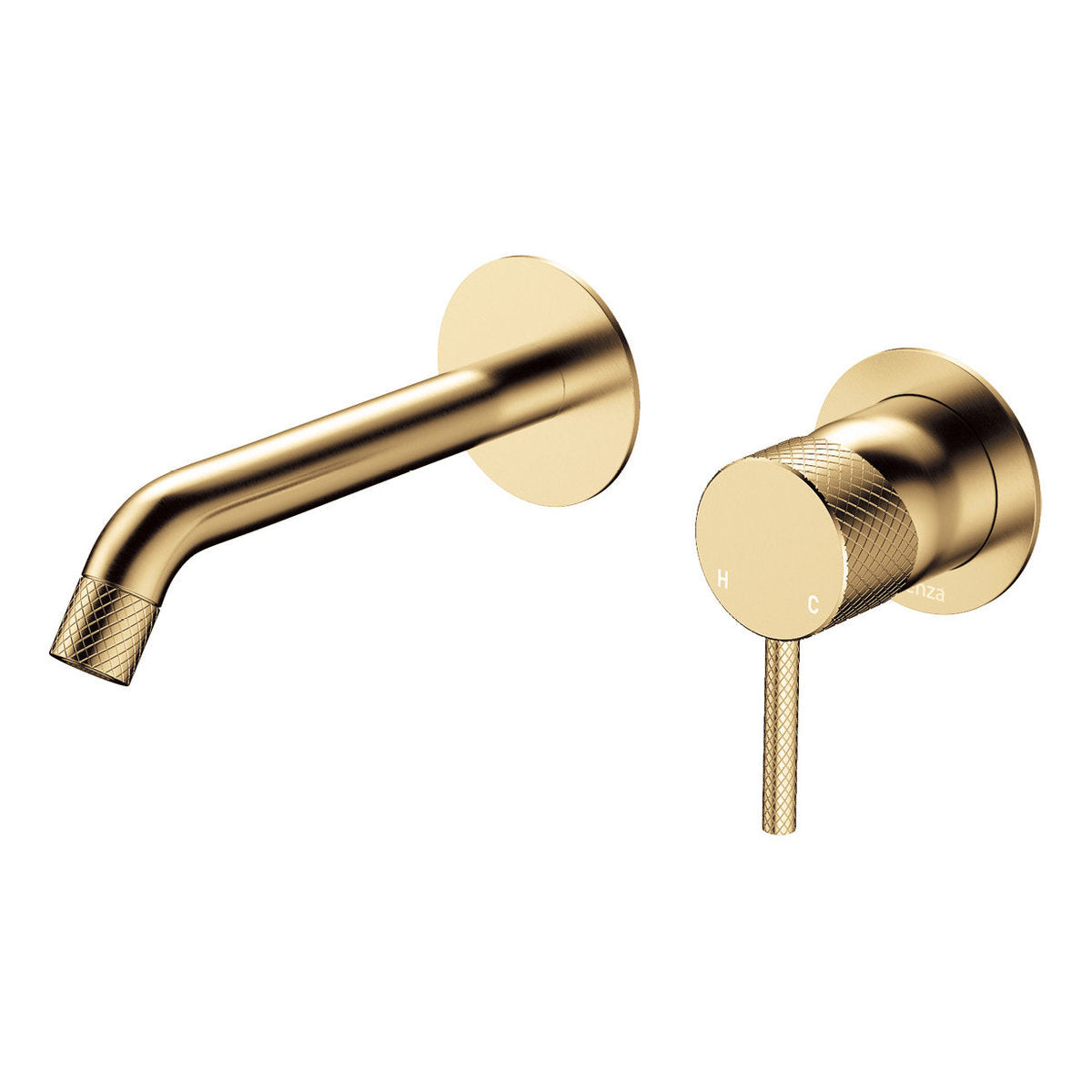 Fienza Axle Wall Basin/Bath Mixer Set, Round Plates, 160mm Outlet, Urban Brass