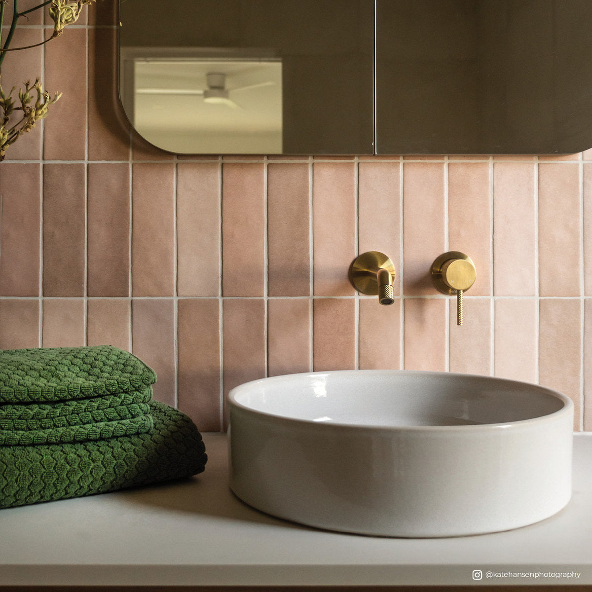 Fienza Axle Wall Basin/Bath Mixer Set, Round Plates, 160mm Outlet, Urban Brass