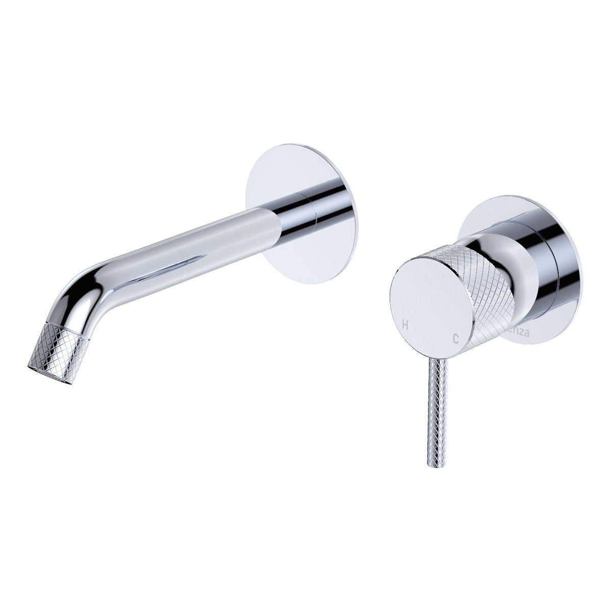 Fienza Axle Wall Basin/Bath Mixer Set, Round Plates, 160mm Outlet, Chrome